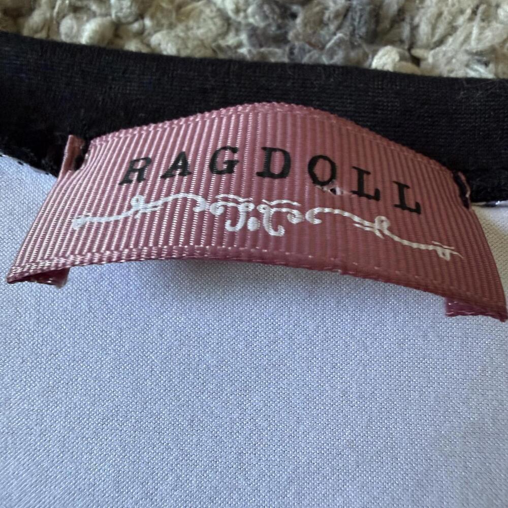 Ragdoll Rhinestone Graphic Raglan Baby Tee Ruched White S Y2K - Picture 3 of 5
